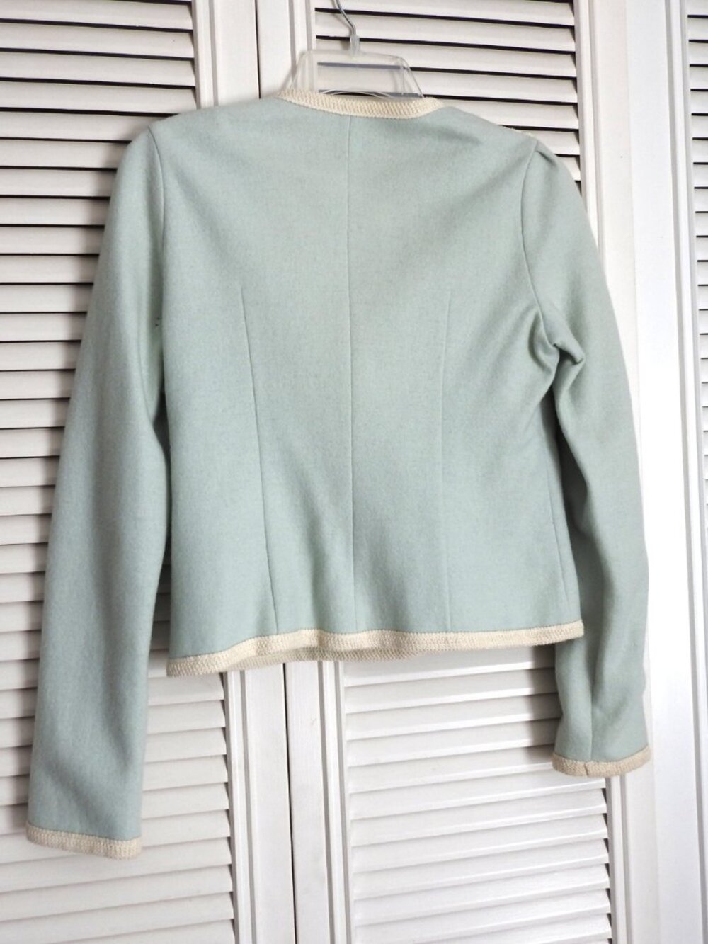 Think Closet Light Blue Lace Ruffle Double Breasted Cropped Blazer Jacket S - Picture 3 of 8